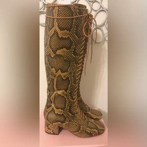 Katespade Lake Lace Up Knee High Snakeskin Boots